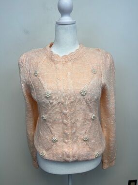 Spice of Life Peach 80s sweater with shoulder pads and pearl accents Size M